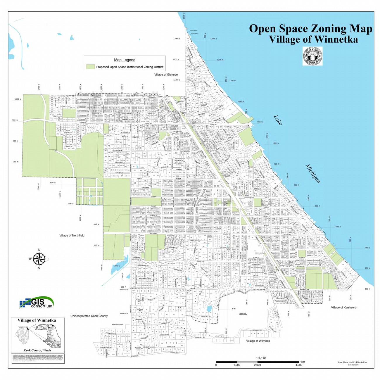 Village of Winnetka Open Space Zoning Map, September 29, 2026